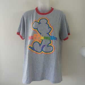 Disney parks Walt Disney world rainbow logo Mickey shirt adult size medium